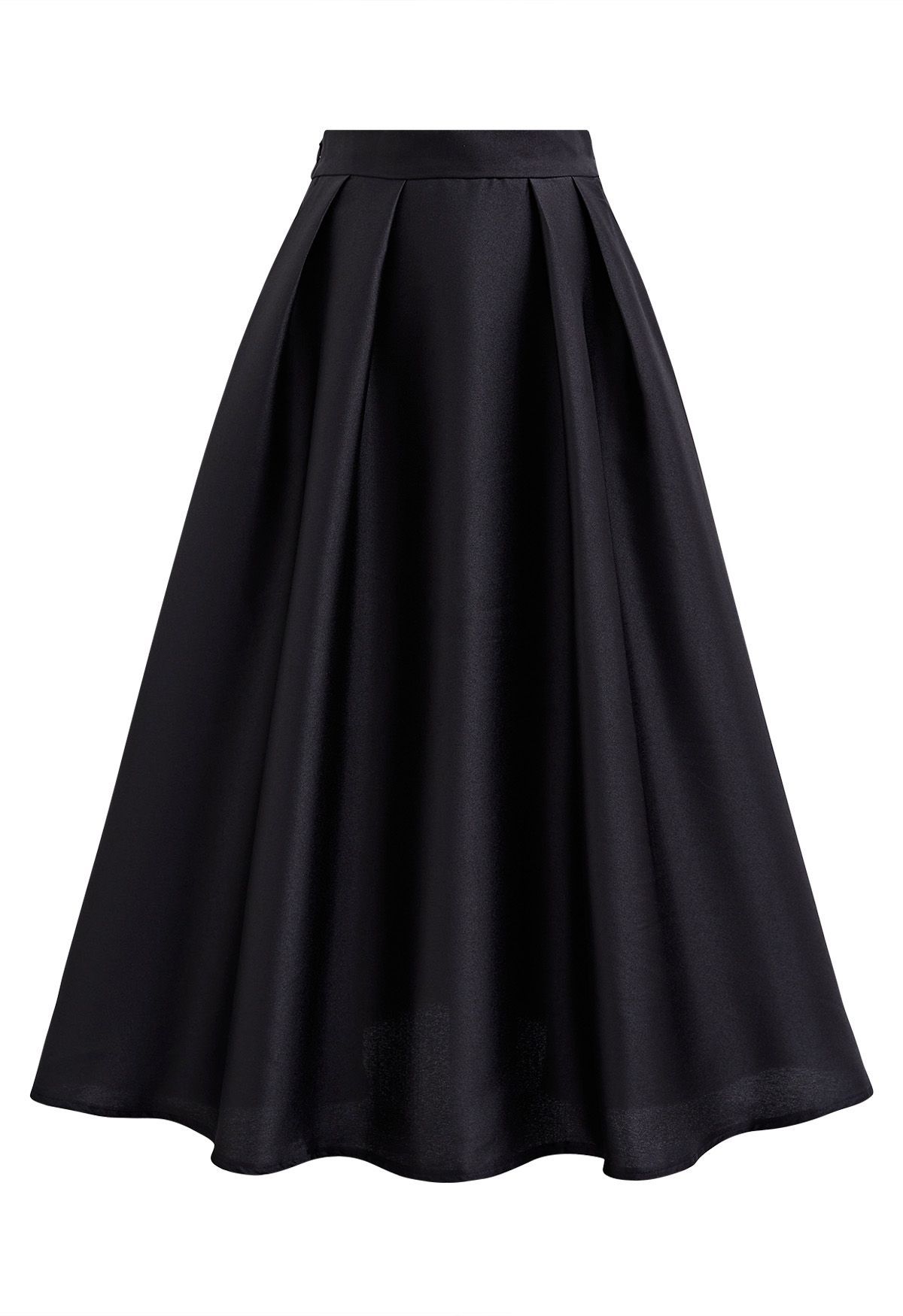 Sleek Side Pockets Pleated A-Line Midi Skirt in Black | Chicwish