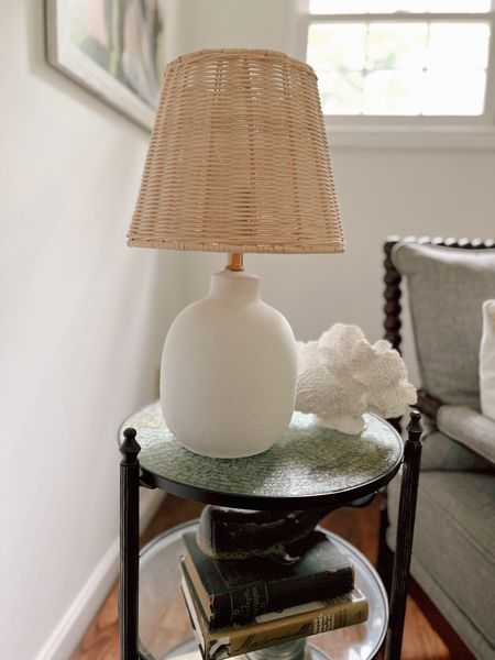 White ceramic table lamp with a tapered, drum-shaped rattan shade. Great natural style that coordinates with coastal aesthetics. #targetfind

#LTKhome #LTKFind #LTKunder50