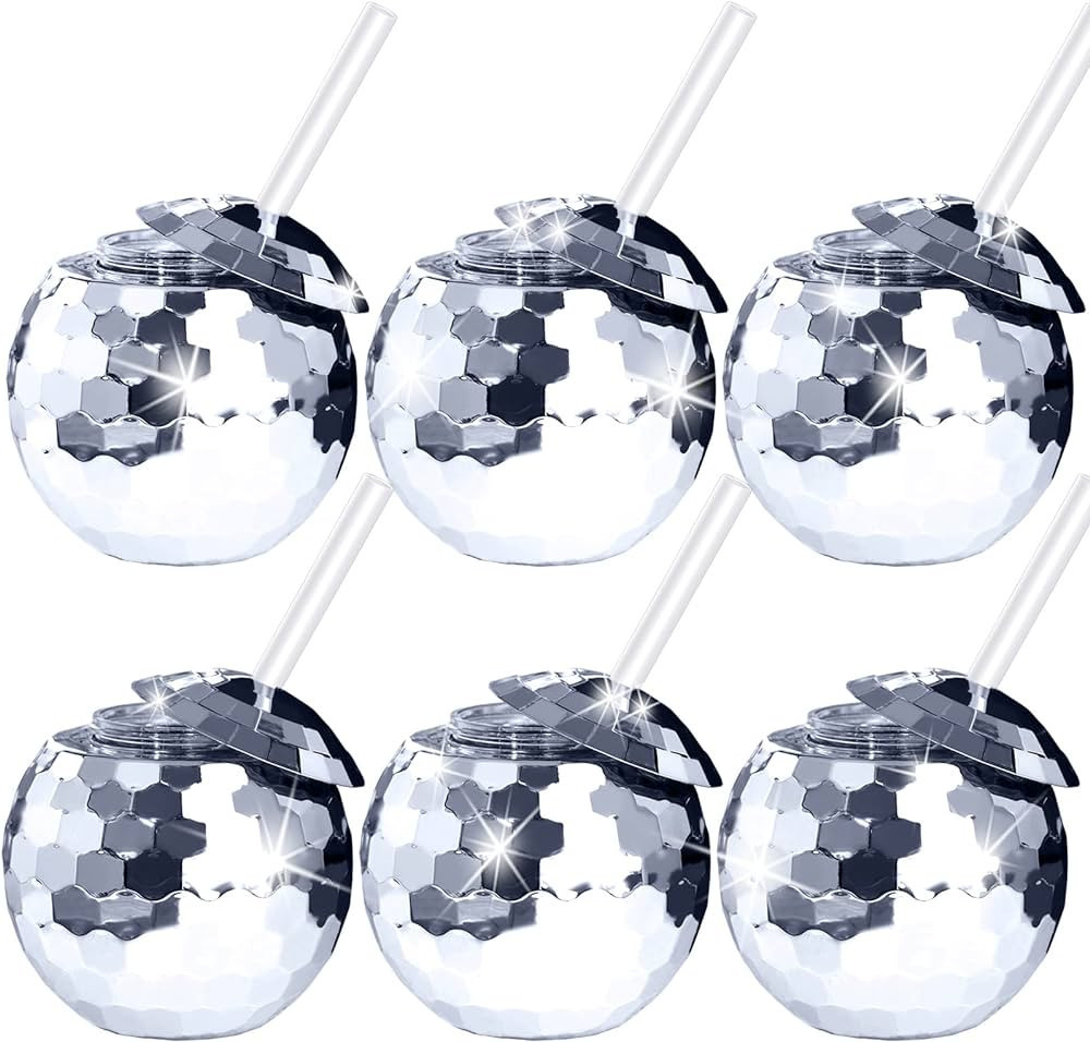 6 Pcs Disco Ball Cups Silver Spherical Cup Disco Flash Ball Cocktail Cup Sparkly Glitter Disco Ba... | Amazon (US)