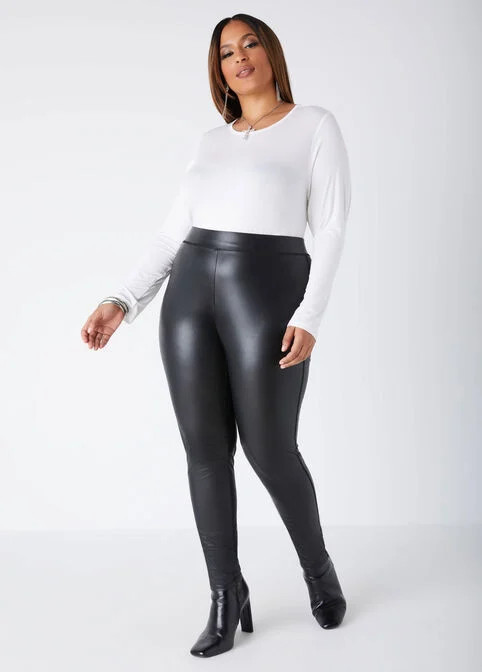 High Waist Faux Leather Leggings | Ashley Stewart