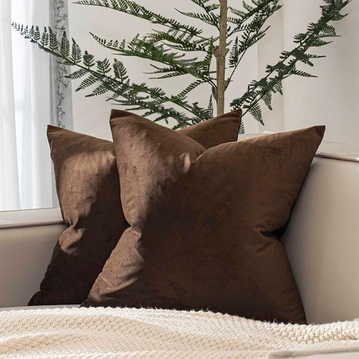 JUSPURBET Brown Throw Pillow Covers Set of 2 Decorative Velvet Pillow Covers for Couch Sofa Bed S... | Amazon (US)
