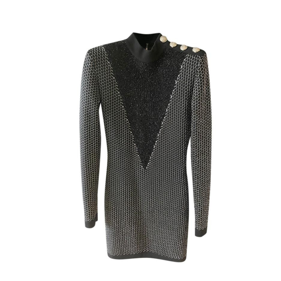 Balmain Black & Silver Fil Coupe Detail Dress | Italist.com US