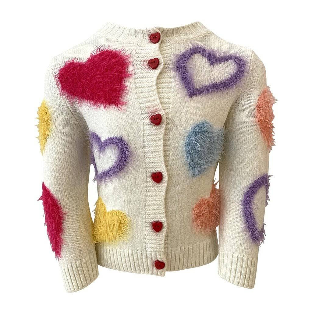 White Fuzzy Hearts Cardigan | Lola + The Boys