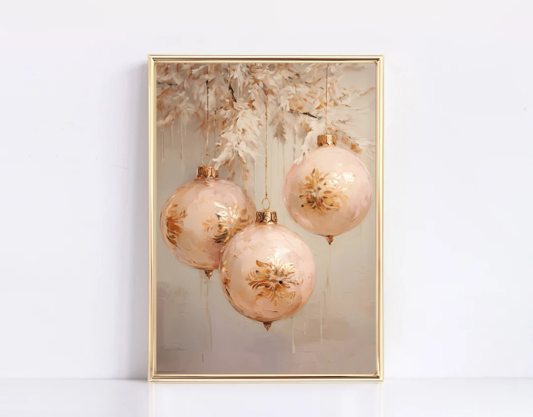 Rose Gold Ornaments Print Christmas Print Pink Christmas Digital Print Christmas Decor Modern Vin... | Etsy (US)