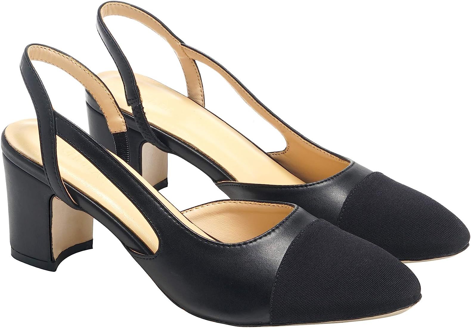 Chunky Heel Slingback Cap Toe Pumps | Amazon (US)