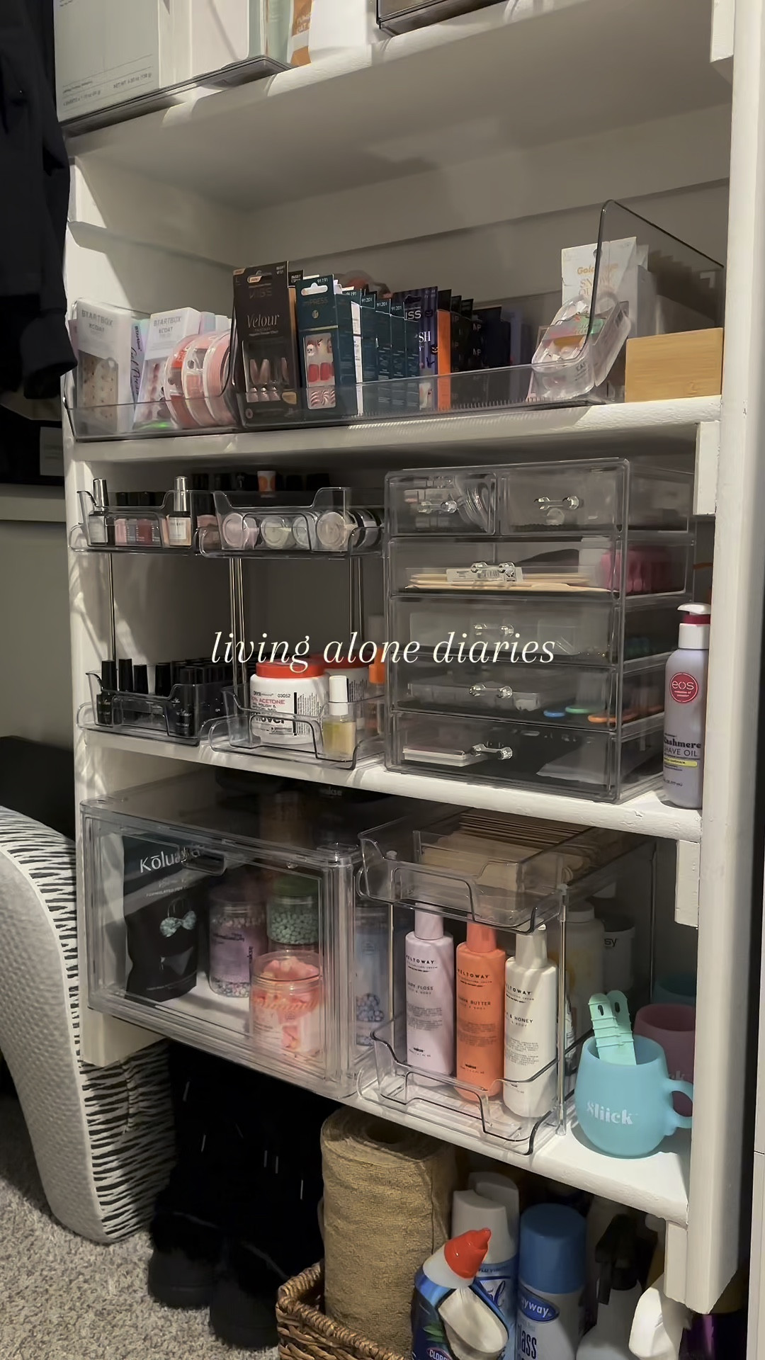 my entire self care shelf has to be my favorite part of this closet 💗

find all the nail and waxing stuff on my amazon sf 🪒💅🏿 

#LTKdayinmylife #LTKselfcare #LTKHome