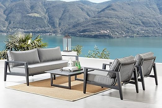 ARMEN LIVING SETODCMBL Cayman 4 Piece Black Aluminum Outdoor Seating Set Grey Cushions, Dark Gray | Amazon (US)
