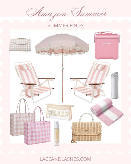 Amazon summer finds! Love this umbrella for the patio and these pink striped beach chairs! 
Beach bag, tote, amazon finds

#LTKSeasonal #LTKsalealert #LTKfindsunder50