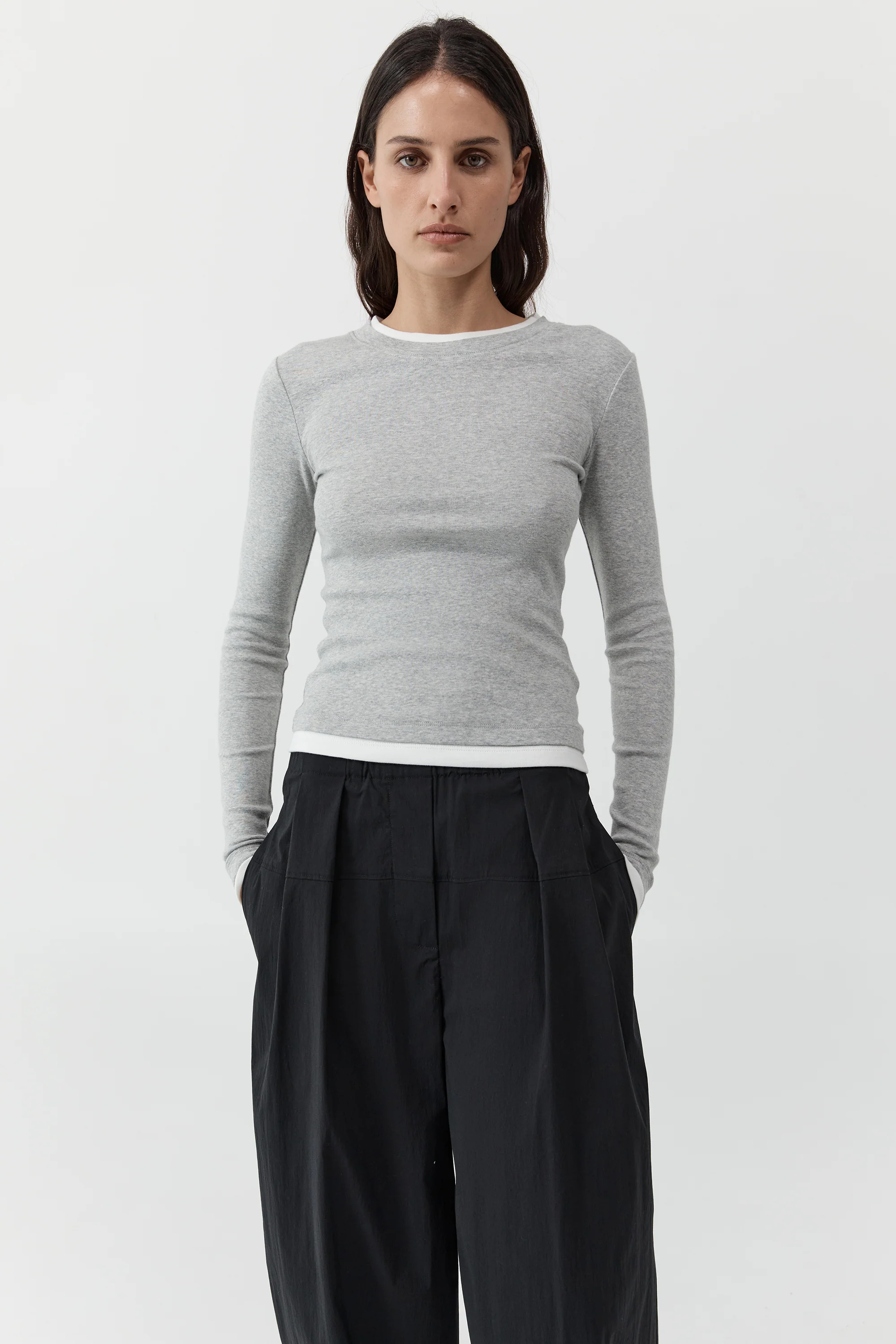 Organic Cotton Layered Long Sleeve Top - Grey Marle | St. Agni (US, UK, EU)