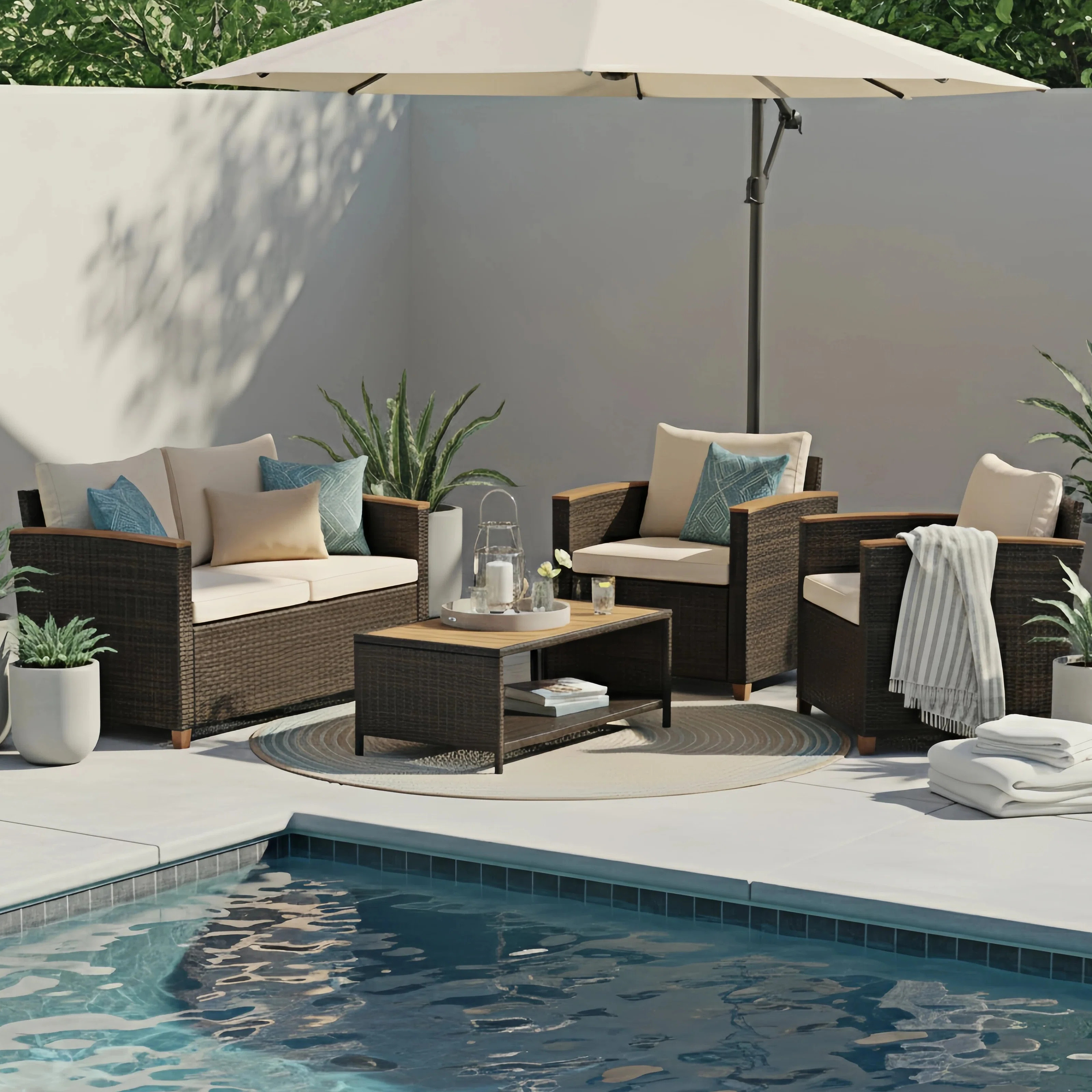 Lilyan 4 Piece Outdoor Rattan Sofa Seating Group with Cushions | Wayfair North America