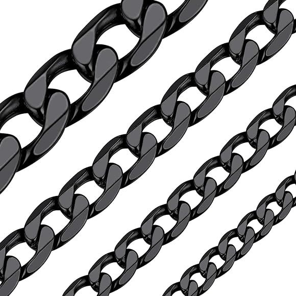 ChainsHouse Men Women Chain Cuban Necklace,3mm/4mm/6mm/9mm/13mm Wide Stainless Steel/Black Metal/... | Amazon (US)