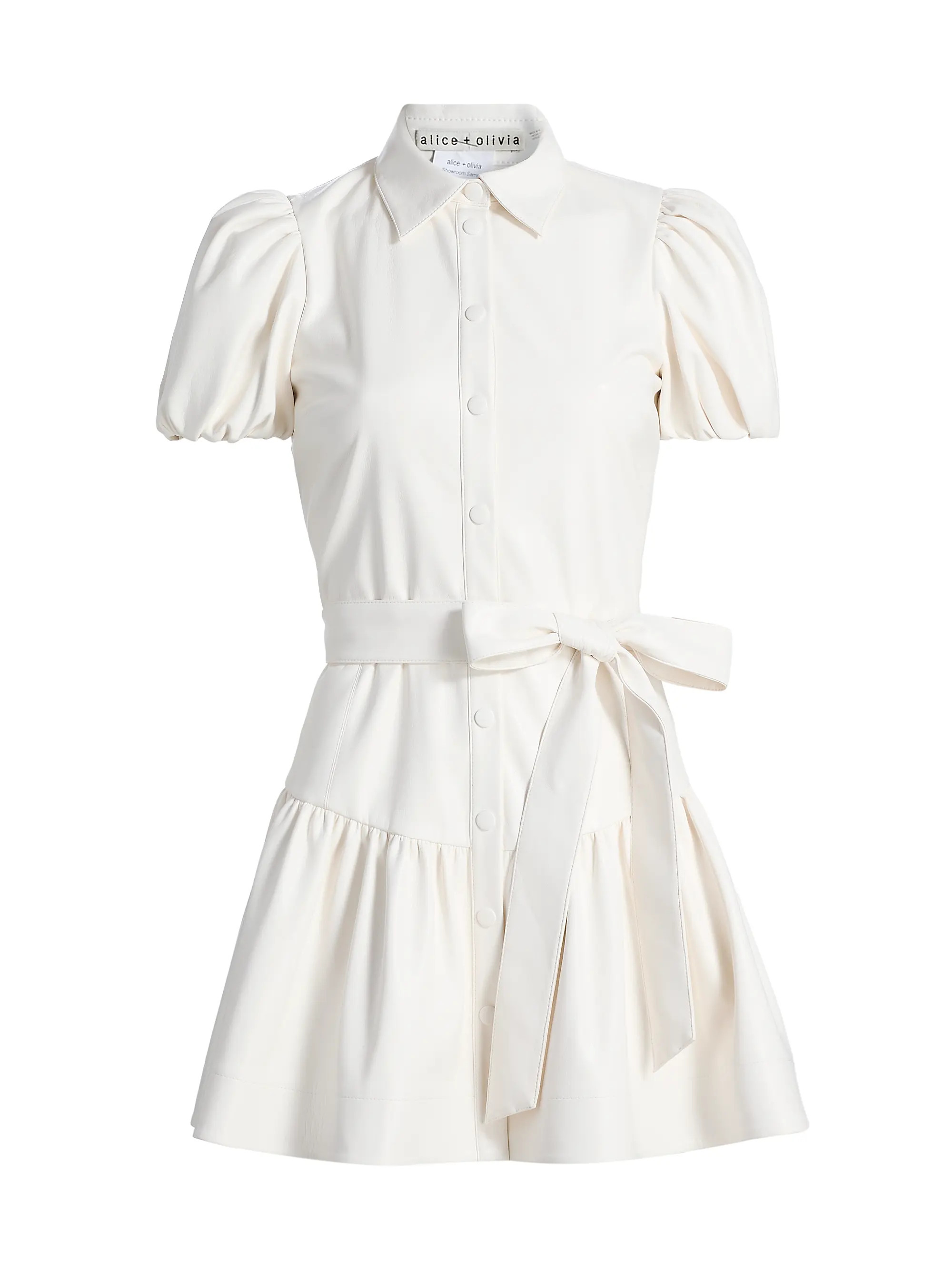 ALICE + OLIVIA Henrietta Belted Faux-Leather Minidress | Saks Fifth Avenue | Saks Fifth Avenue
