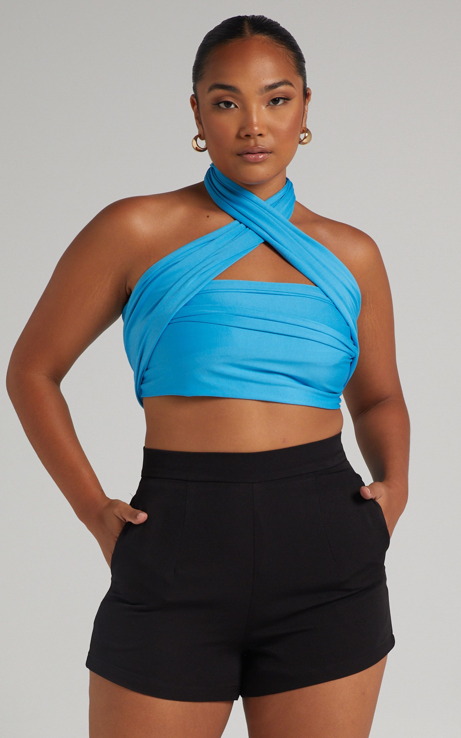 Lilah Multi Tie Crop Top in Blue | Showpo | Showpo - deactived