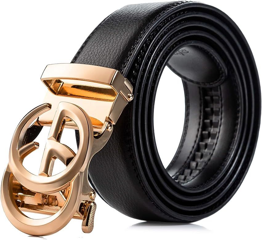 Top Grain Leather Belt with Double G Automatic Click buckle Fashion Dress belt | Amazon (US)