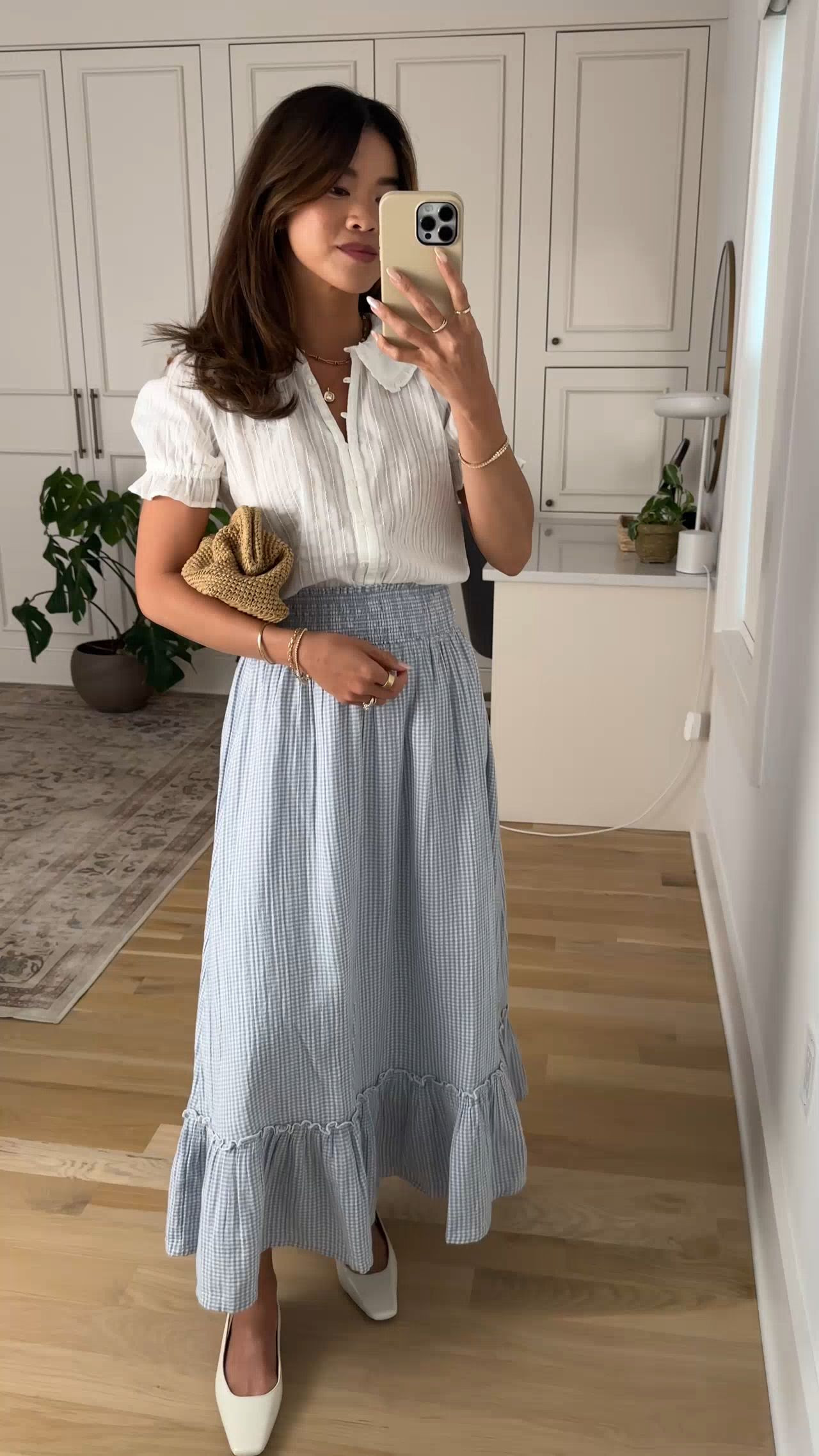This @Quince  cotton blouse is perfect for summer! It's lightweight with such cute detailing, it will complete your summer wardrobe.   

Sizing info: Quince Organic Cotton Gauze Smocked Maxi Skirt - XS in Blue Gingham Quince Embroidered Cotton Ruffle Collar Short Sleeve Blouse - XS in Classic White 

petite fashion, get dressed with me, outfit inspiration, ootd, nashville outfit, Nashville influencer, petite style, vacation style, casual outfits, mom style, petite skirt, spring outfits, spring outfit info, spring skirt, summer skirt, quince skirt, cotton skirt, blue skirt, lightweight skirt, spring outfit idea, spring top, spring shoes, summer shoes, summer sandals, white blouse, quince top, quince blouse cotton blouse, summer blouse 

 

#LTKPetite #LTKootd #LTKSeasonal