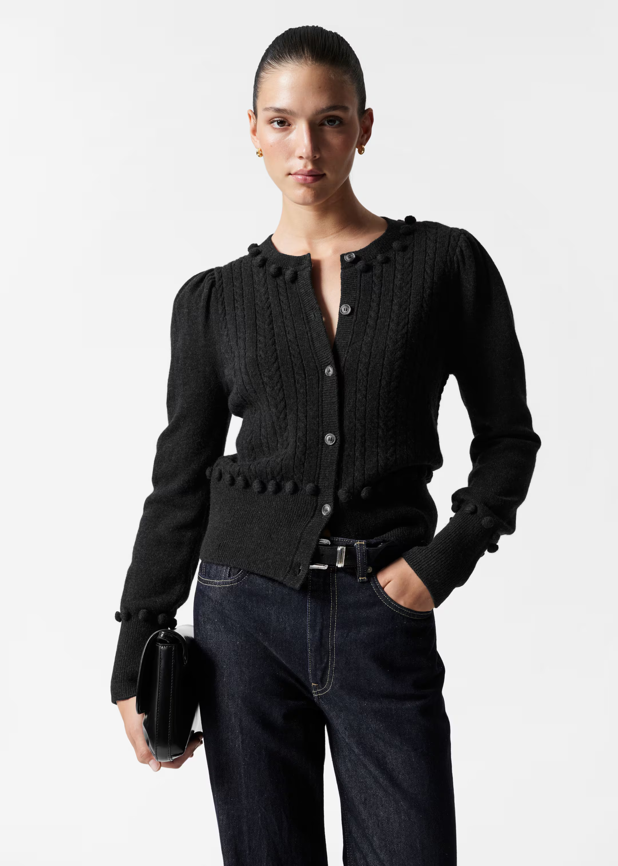 Strickjacke aus Wolle mit Zopfmuster - Dunkelgrau - & Other Stories AT | & Other Stories EU