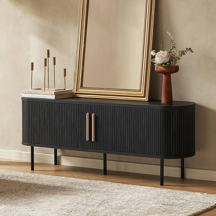 mopio Quin 59" Tambour TV Stand, Mid-Century Modern Television Stand for 55/60/65 inch TV, Fluted... | Amazon (US)