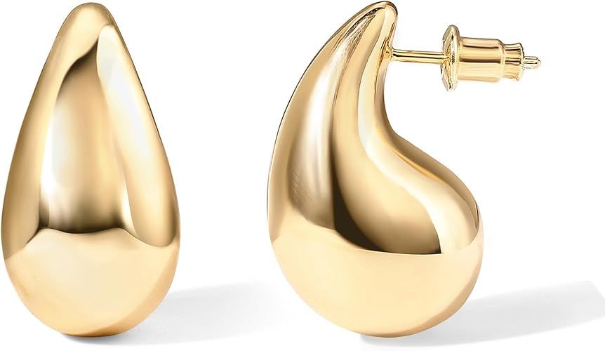 PAVOI 14K Gold Plated 925 Sterling Silver Post Teardrop Chunky Hoop Earrings | Lightweight Drop E... | Amazon (US)