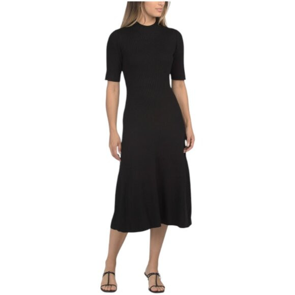 ELIE TAHARI Short Sleeve Mock Neck Ribbed Midi Fit And Flare Dress | Poshmark