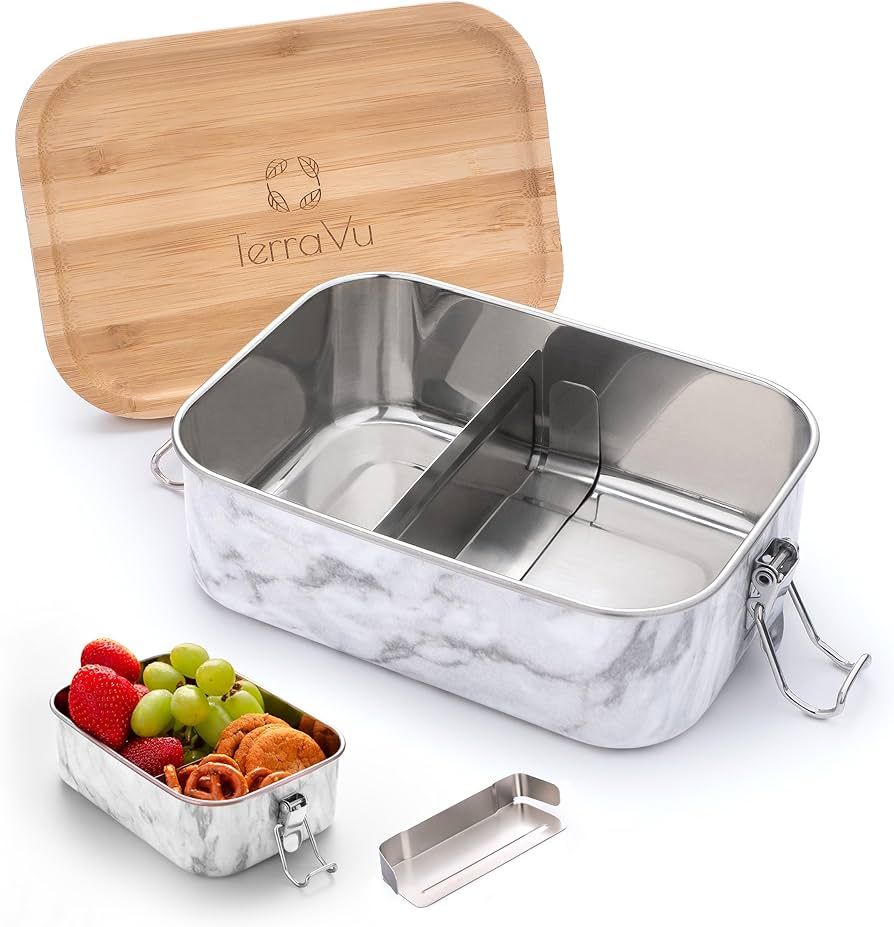 terravu Stainless Steel Lunch Box - Bento Container with Bamboo Lid for Sandwich, Salad, Fruits, ... | Amazon (US)