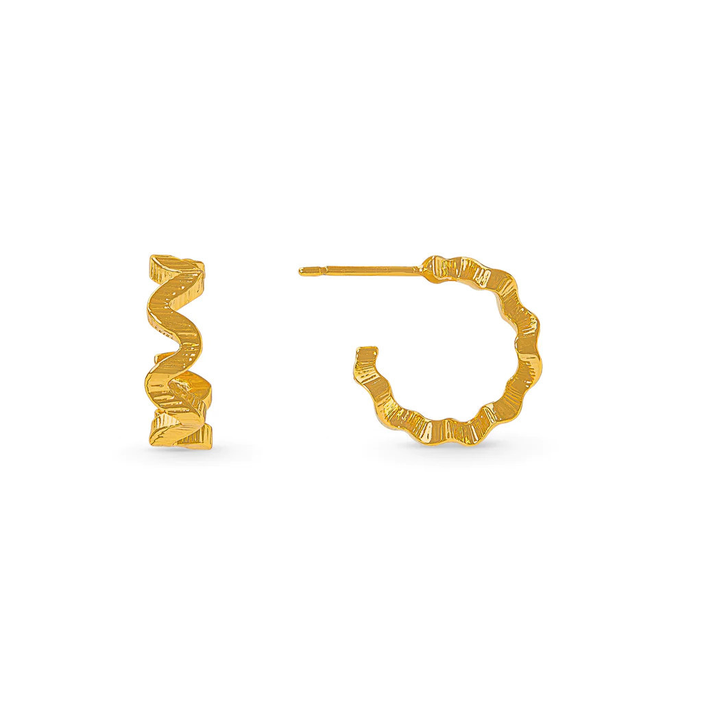 Textured Wave Huggie Hoop Earrings | Orelia