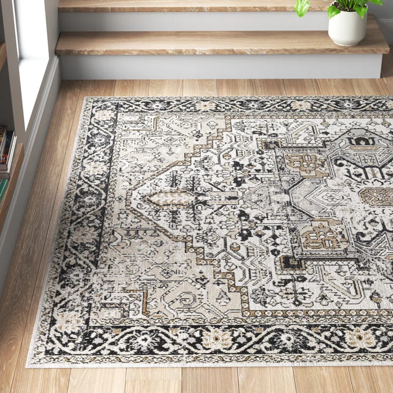 Haughton Machine Washable Oriental Black/Taupe Area Rug | Wayfair North America