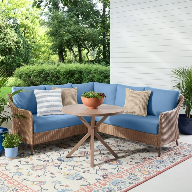 Mainstays Chelsea Outdoor Patio 4-Pieces Sectional Dining Set, Blue - Walmart.com | Walmart (US)