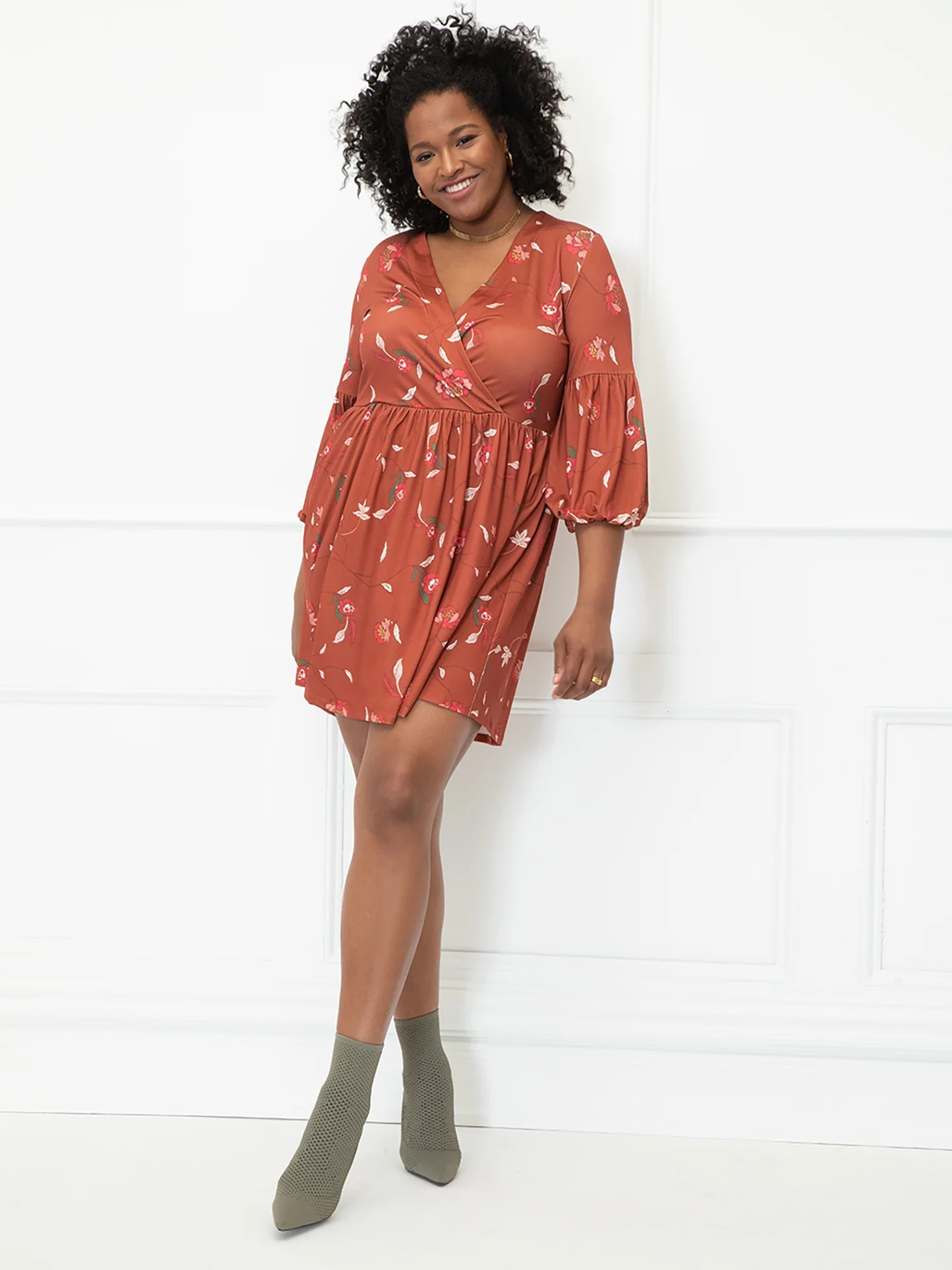 ELOQUII Elements Women's Plus Size Balloon Sleeve Dress | Walmart (US)