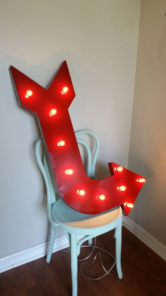 Light Up Red Marquee Metal Curved Arrow 36" Sign - CUSTOM COLORS AVAILABLE | Etsy (US)