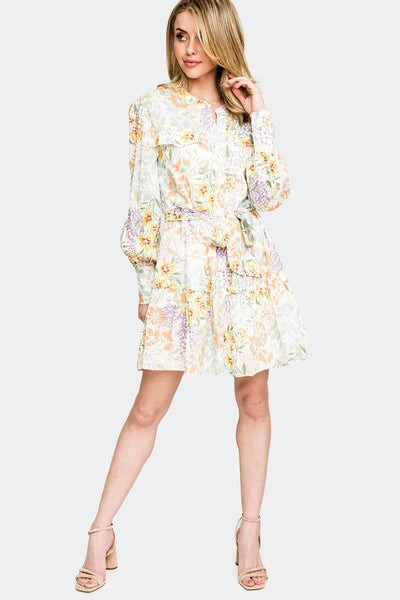 Wildflower Blouson Long Sleeve Belted Tiered Dress | Gibson