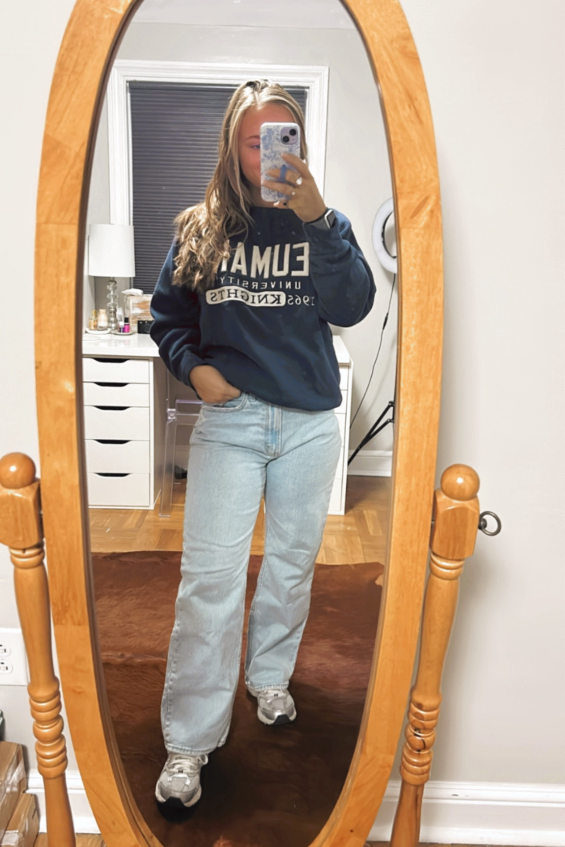 Jeans. Abercrombie and Fitch. Mom. Dad jeans. Crewneck. New balance sneakers. 530. Ootd. Friday. Comfy. Outfit of the day. Comfortable  

#LTKWorkwear #LTKSeasonal #LTKFallSale