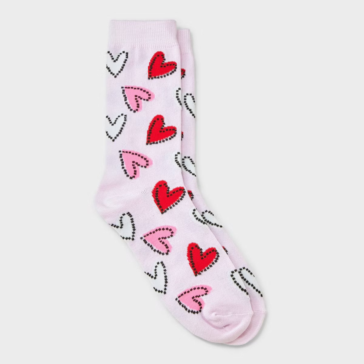 Women's Drawn Hearts Valentine's Day Crew Socks - Pink 4-10 | Target