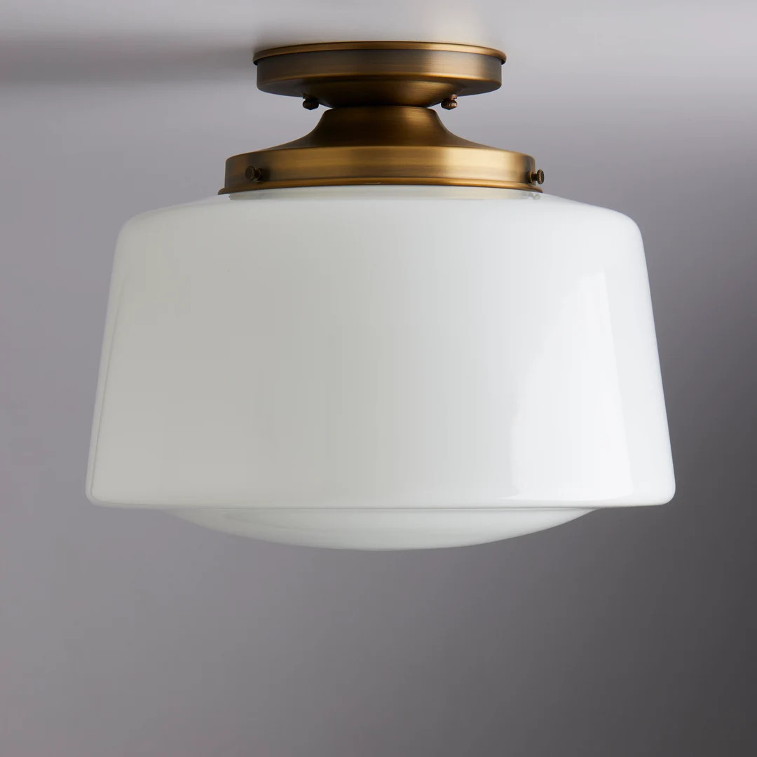 Mid Century Modern Ceiling Light Fixture Drum Shade Opal White Schoolhouse Glass Handblown Glass ... | Etsy (US)