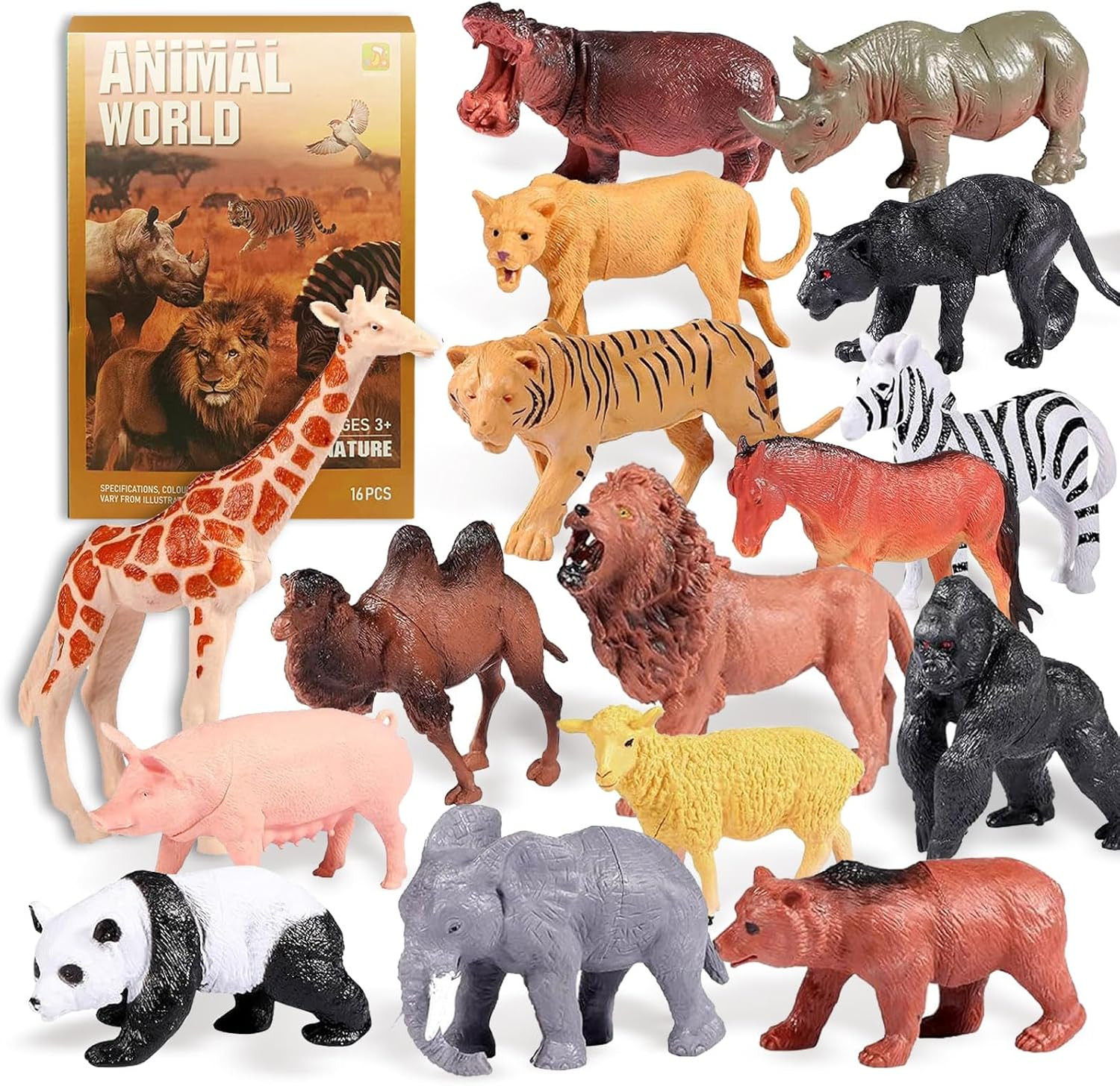 Safari Animals Figures Toys, Realistic Jumbo Wild Zoo Forest Figurines Plastic African Jungle Animals Playset for Kids Toddlers, 16Piece Gift Set | Amazon (US)