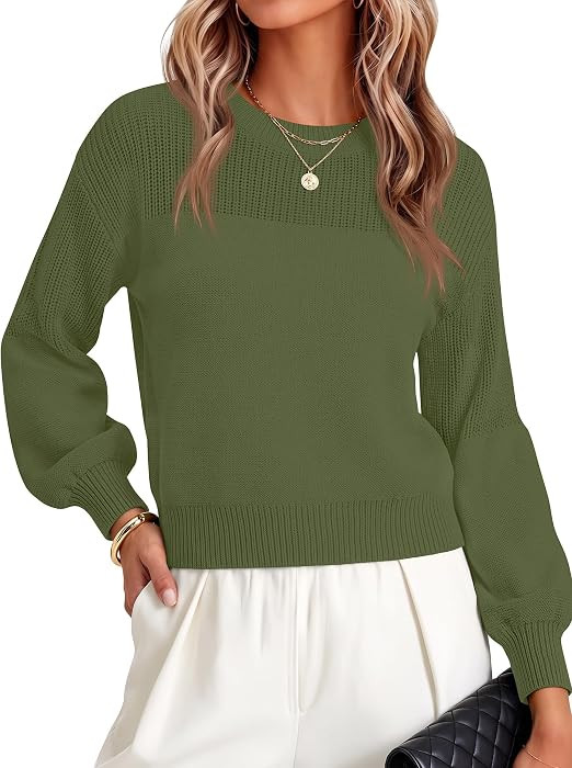 ANRABESS Women\u2019s Fall Cropped Long Sleeve Sweaters     Casual Cozy Comfy Crew Neck Pullover ... | Amazon (US)
