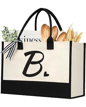 Initial Canvas Tote Bag, Personalized Beach Jute Bag Present for Women Holiday, Friends Birthday ... | Amazon (US)