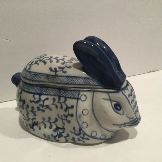 Blue White Porcelain Rabbit Box / Porcelain Lidded Bunny Trinket Lidded Box / Blue White Delft Po... | Etsy (US)