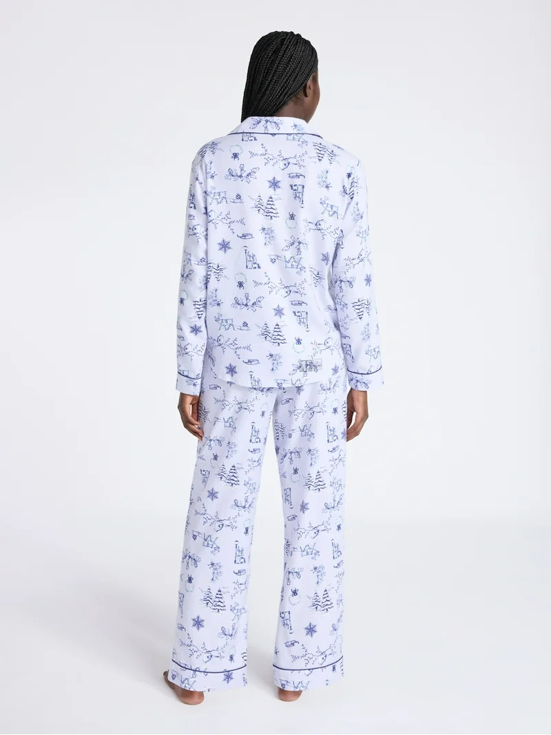 Joyspun Women's Long Sleeve Flannel Sleep Top and Pants Pajama Set, 2-Piece, Sizes XS-3X | Walmart (US)