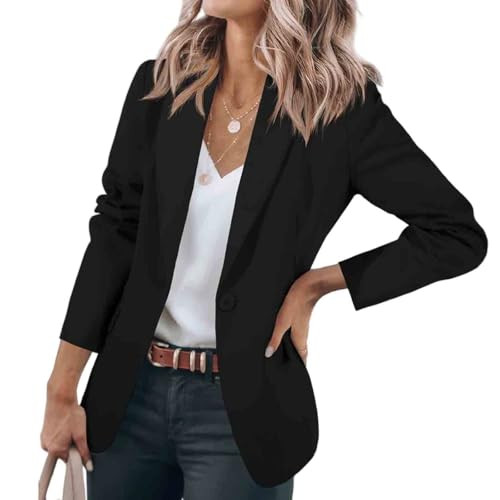 Blazers for Women Business Casual Open Front Long Sleeve Notch Lapel Office Blazer Jacket Work Office Suit Jackets Top C-Black | Amazon (US)