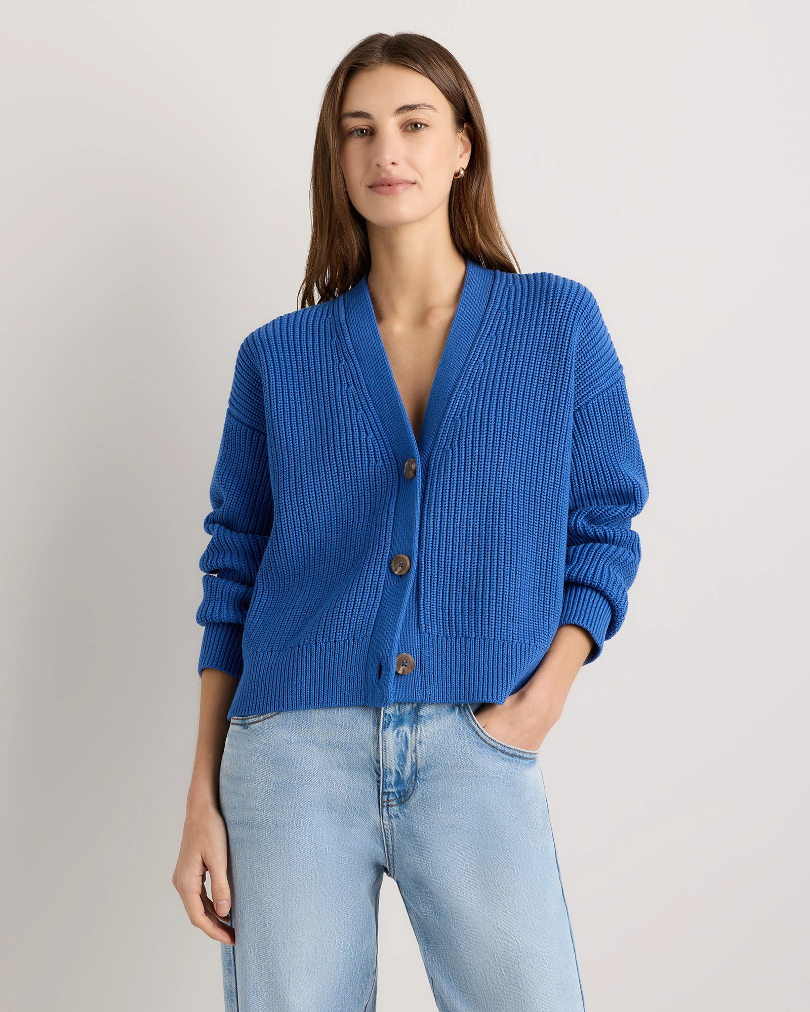100% Organic Cotton Fisherman Boxy Cropped Cardigan | Quince