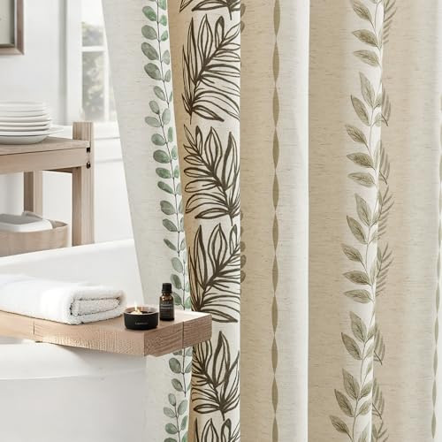 ORTIGIA Linen Shower Curtain with Metal Hooks,Sage Green Leaf Botanical Waterproof Natural Linen Bath Curtain for Rustic Farmhouse Bathroom Decor 72x72 Inch | Amazon (US)