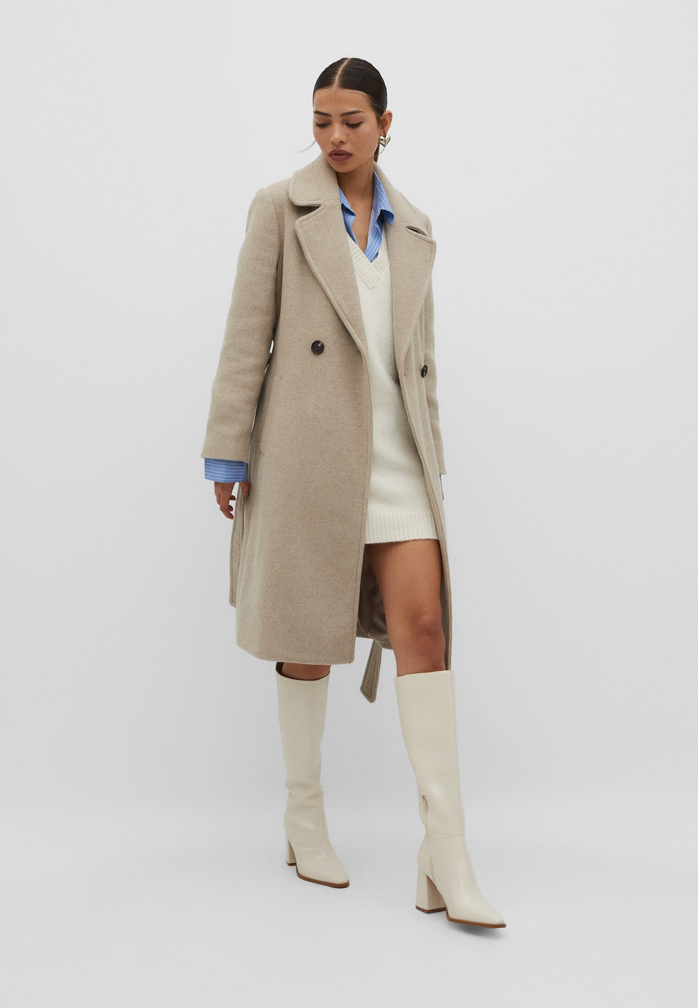 Felt texture coat with belt | Stradivarius (UK)