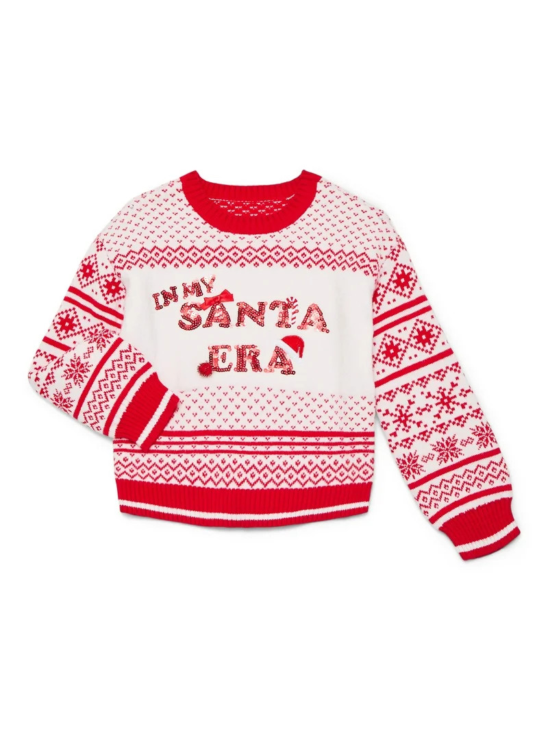Holiday Time Girls Long Sleeve Christmas Sweater, Sizes 4-18 & Plus | Walmart (US)