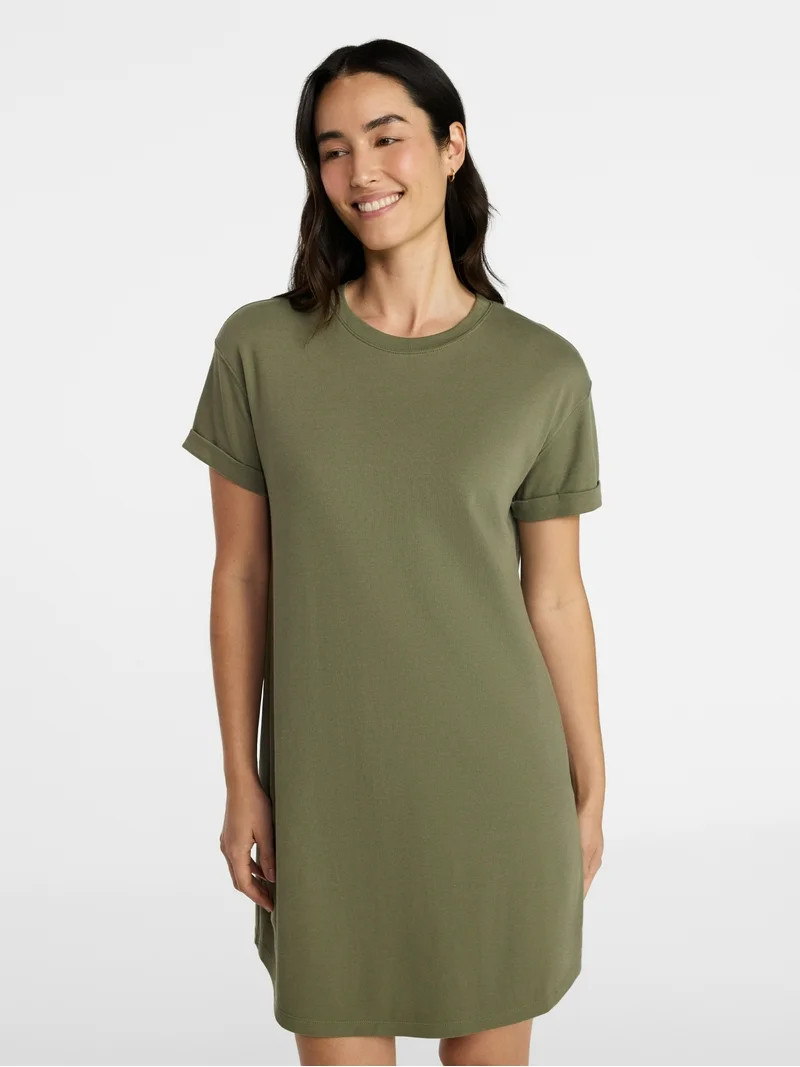 Time and Tru Women's Cotton T-Shirt Dress with Short Sleeves, Sizes XS-XXXL | Walmart (US)