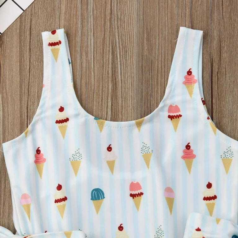 Toddler Baby Girl One Piece Swimsuit Sleeveless Ice Cream Print Bowknot Bathing Suit Summer Ruffl... | Walmart (US)