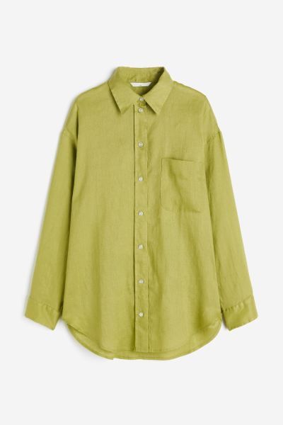Oversized Linen Shirt - Green - Ladies | H&M US | H&M (US + CA)