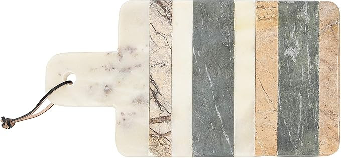 Bloomingville 15" L Rectangle Marble Cheese Stripes, Handle & Leather Strap Cutting Board, Green | Amazon (US)