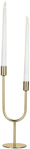 Gold Taper Double Candle Holders with 2 LED Candles, Simple Matte Gold Candlestick Holders for Ta... | Amazon (US)
