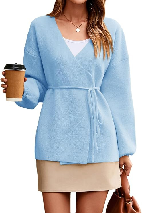 Saodimallsu Womens Wrap Tie Front Cardigan Sweaters Long Sleeve Dressy Fall Sweater Cardigans | Amazon (US)