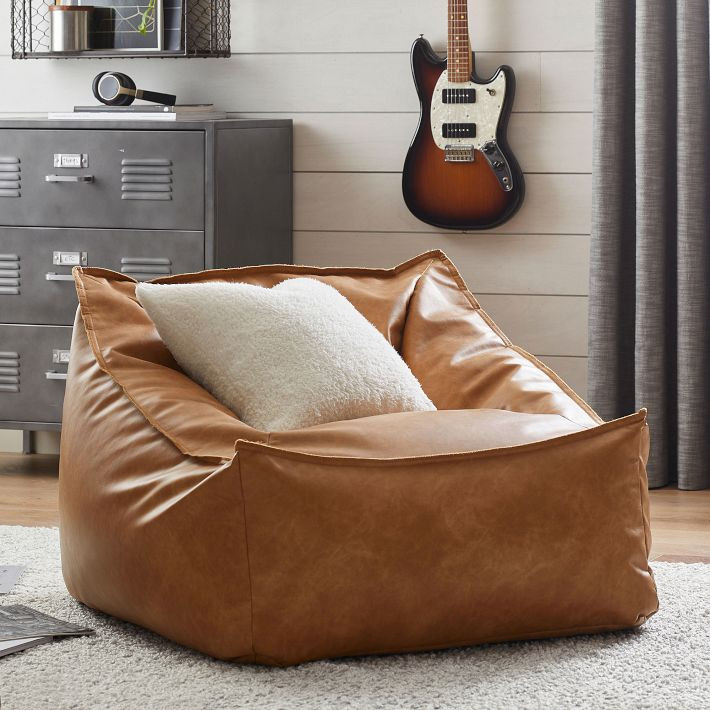 Faux Leather Caramel Modern Lounger, Large, 33x30 | Pottery Barn Teen
